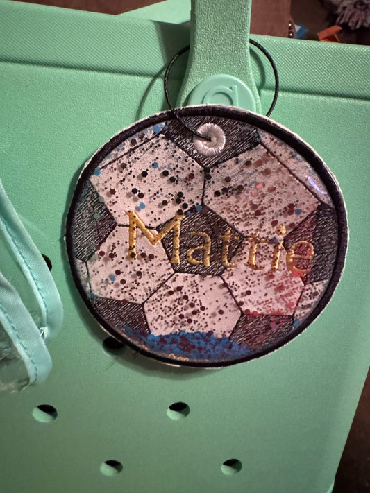 5" Glitter Soccer Bag Tag