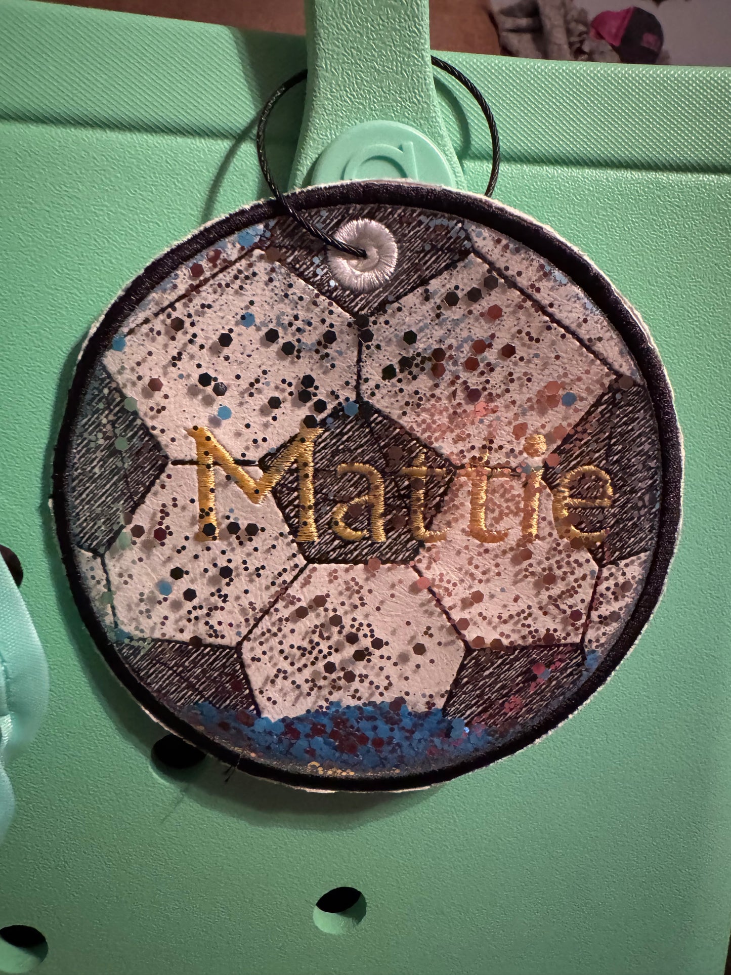 5" Glitter Soccer Bag Tag